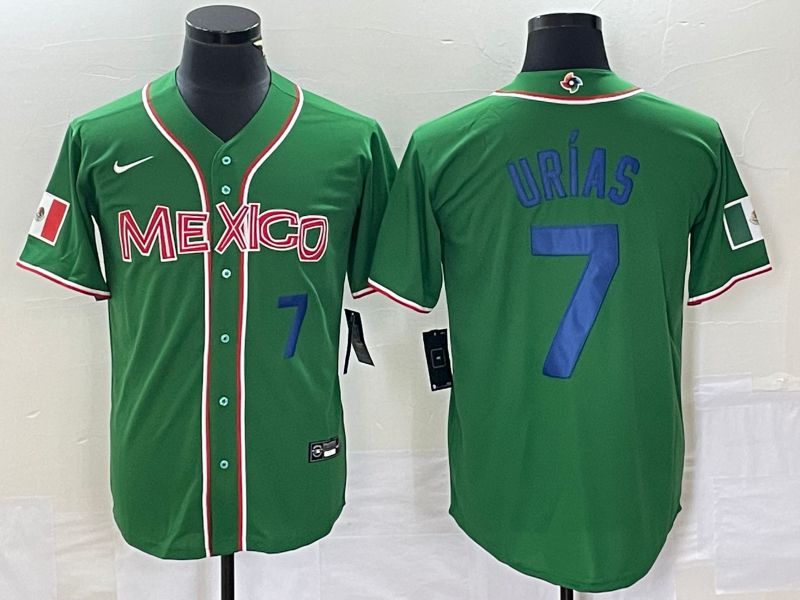 Men 2023 World Cub Mexico 7 Urias Green blue Nike MLB Jersey13